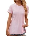 thumbnail image 1 of AherBiu Hauts d'Été Décontractés pour Femmes Manches Courtes Col Rond Fendu Œillet Trou Chemises de Plage Blouse, 1 of 4