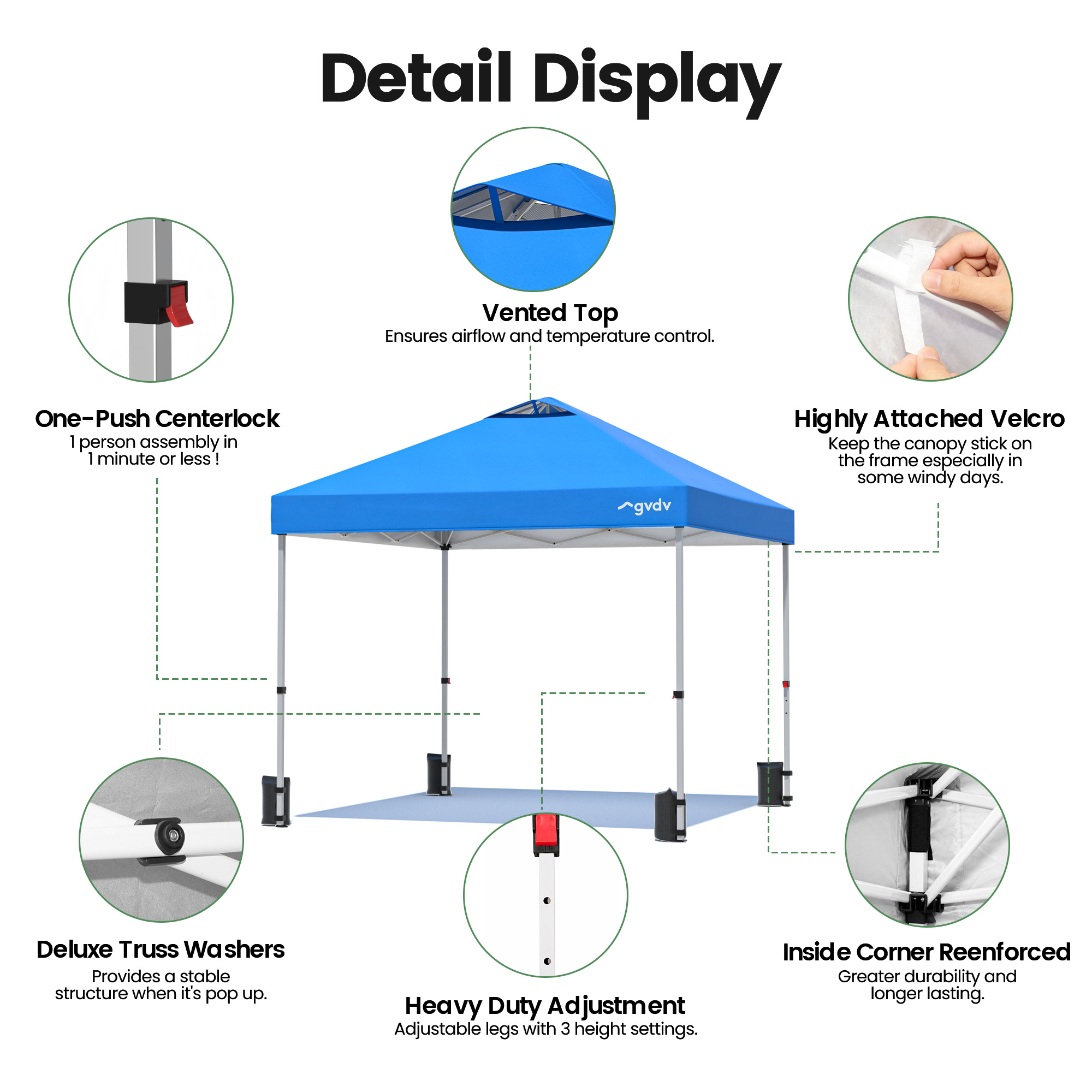 GVDV 10x10 Pop-Up Canopy Tent with Wheeled Bag, Blue photo 3
