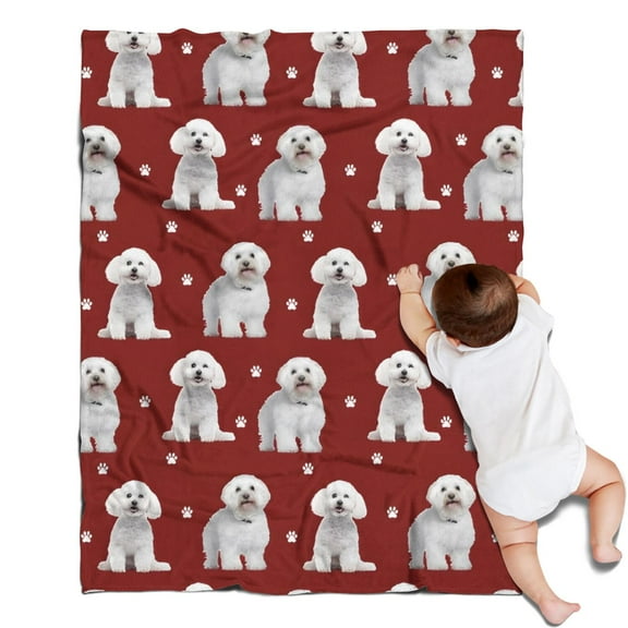 Pink Bichon Frise Blanket,Comfortable Soft Flannel Throw Blanket,All Season,Warm Lightweight Blankets for Sofa Bed Couch Living Room Chair,30"x40"