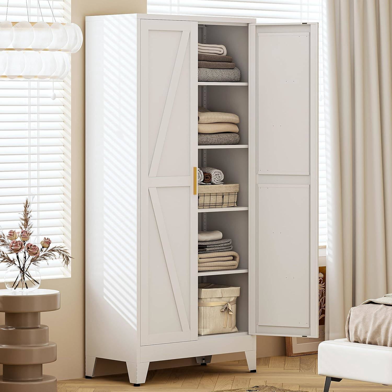 Hodedah 4-Door Kitchen Pantry with 4-Shelves, Chocolate-Grey