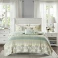 thumbnail image 3 of Madison Park Willa Floral and Geometric 6 Pieces Full/Queen Reversible Quilted Coverlet Set With Decorative Pillows, Green, 3 of 6