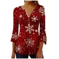thumbnail image 2 of Shirts for Women Plus Size Christmas Long Sleeved Tunic Printed Casual V-neck Pullover Flowy Tunic Top Pleated Casual Blouses Loose Fit Dressy,Tops for Women Watermelon Red XL, 2 of 5