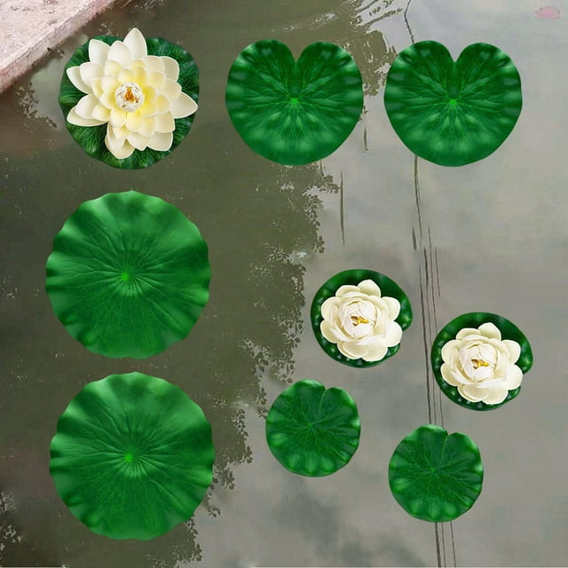 Flores de flotantes de espuma, nenúfares, hojas decorativas de nenúfar, hojas de nenúfar para estanques, adornos para exteriores e interiores,