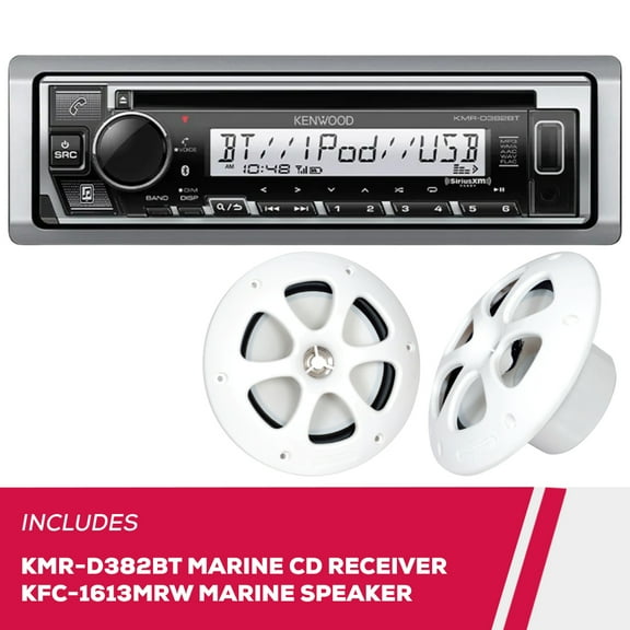 New Kenwood KMR-D382BT Marine CD Receiver and KFC-1613MRW 6.5" Marine 2-Way Speakers