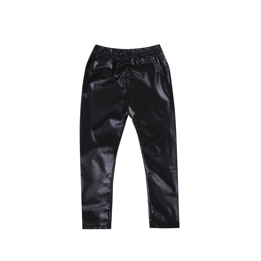Canis Canis Baby Girls Kids Black Faux Leather Stretchy Skinny Pants Leggings Trousers 18Y