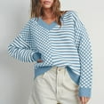 thumbnail image 2 of Juslio Womens Sweaters Pullovers Womens Tops Striped V Neck Long Sleeve Knit Light Blue, 2 of 7