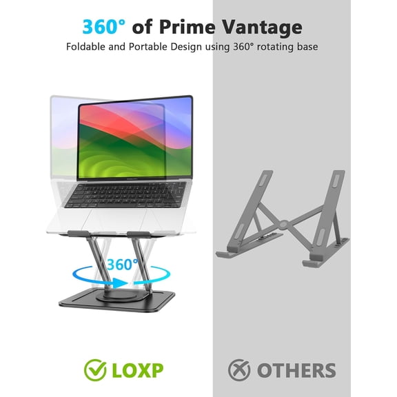 Adjustable Laptop Stand with 360 , Ergonomic Computer Riser for 10-16" Laptops - Black