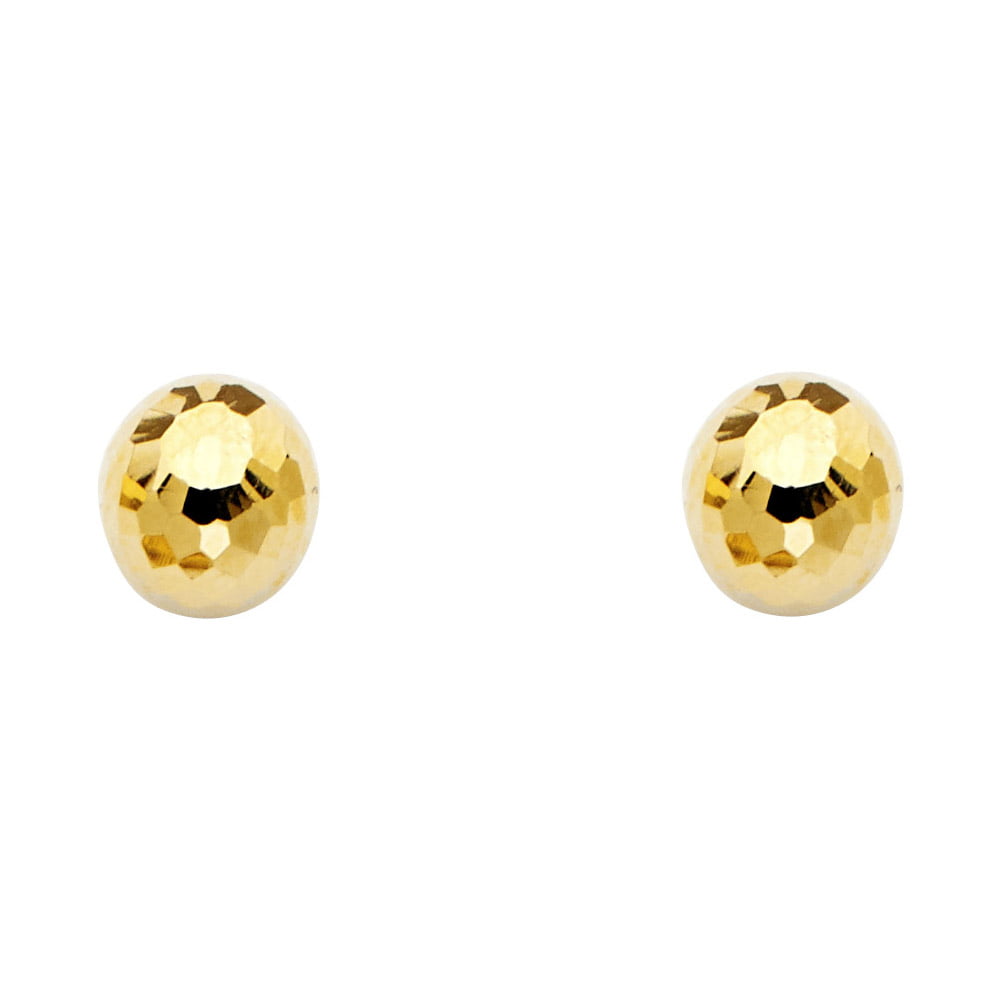Round CZ Ball Stud Earrings Solid 14k Yellow Gold Studs Posts Fashion Design