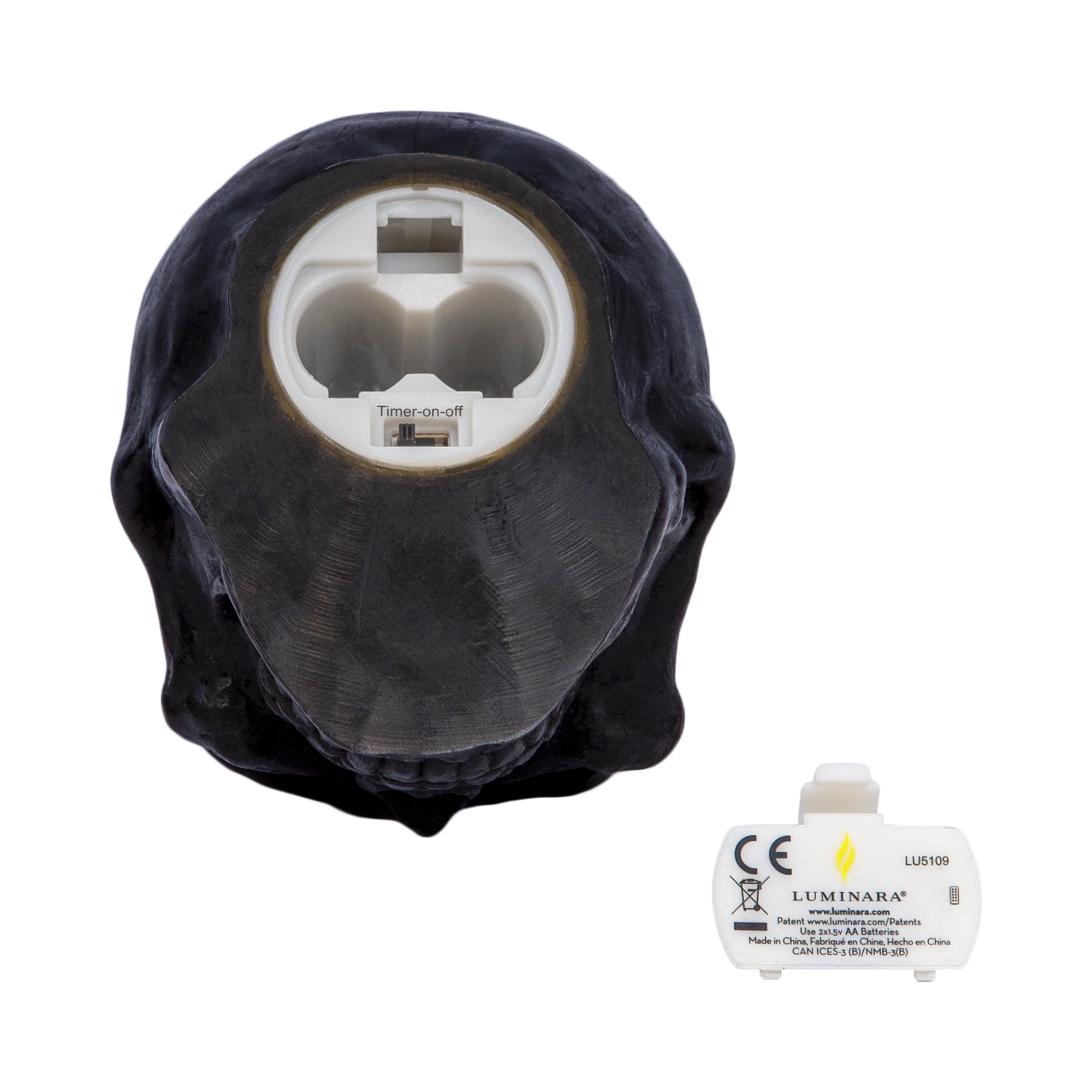 Luminara - Black Flameless Candle Skull - Unscented - 3.75" x 4.25"