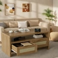 thumbnail image 2 of Yesurprise Boho Rattan Coffee Table, 40Inches Rectangle Mid Century Modern Coffee Table with 2 Rattan Drawers, Open Display Shelf, Gold Handles, Center Table, 2 of 7