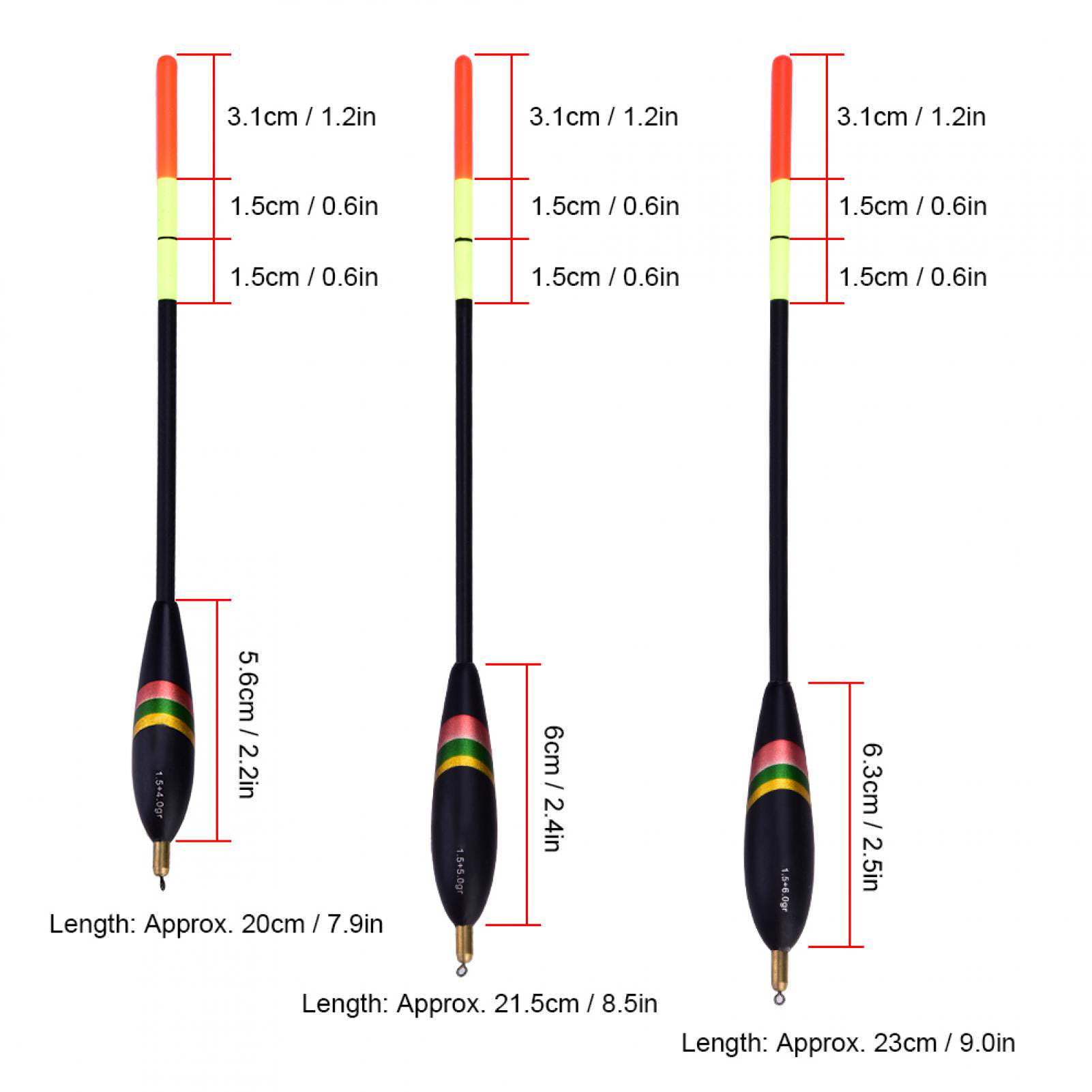 3Pcs 1.5+6g 1.5+5g 1.5+4g Durable Wooden Fishing Floats Set Bobbers Tackle Accs 