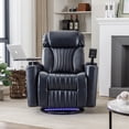 thumbnail image 2 of Oufan 270°Power Swivel Recliner,Leather Home Theater Seating With Hidden Arm Storage and LED Light Strip,Cup Holder,360° Swivel Tray Table,and Cell Phone Holder,Soft Living Room Chair, Blue, 2 of 9