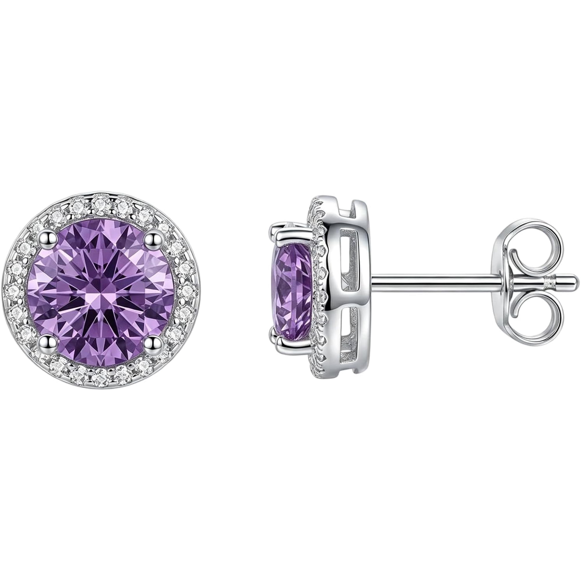 Halo Earrings 925 Sterling Silver Classic 2.0 CT Round Cut Studs Earrings with 12 Months Birthstone Anniversary Jewelry Bridesmaid Gifts for Women Her
