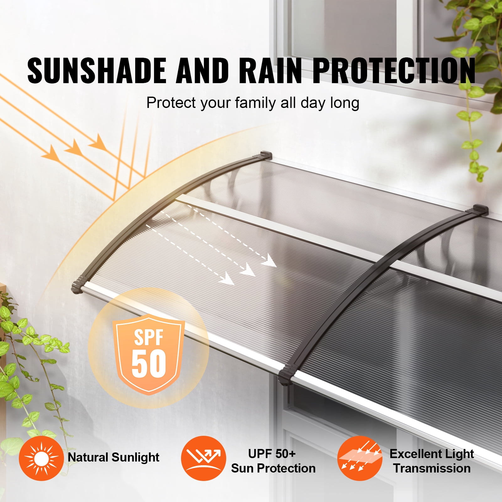 KFFKFF Window Door Awning Canopy 38" x 117" PC Sheet Transparent Front Door Patio Cover UV Rain Cover Patio Window Awning Outdoor Polycarbonate (Clear)