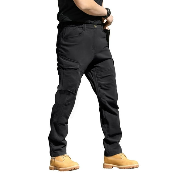 Lodgix Men's Flex Tactical Pants Cotton Stretch Work Cargo Pants Lightweight EDC Outdoor Hiking Trousers Black-L