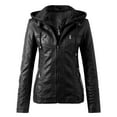 thumbnail image 2 of HJYCHN Leather Jacket Women Solid Color Hooded Zipper Pocket Long Sleeve Slim Fit Motorcycle Coat Short Punk Outerwear Coats for Women Black XXXXXXL, 2 of 3