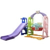 uaswguDFS 4 in 1 Kids Slide and Swing Set with Basketball Hoop for 2-10 Years Old, for Both Indoor and Outdoor