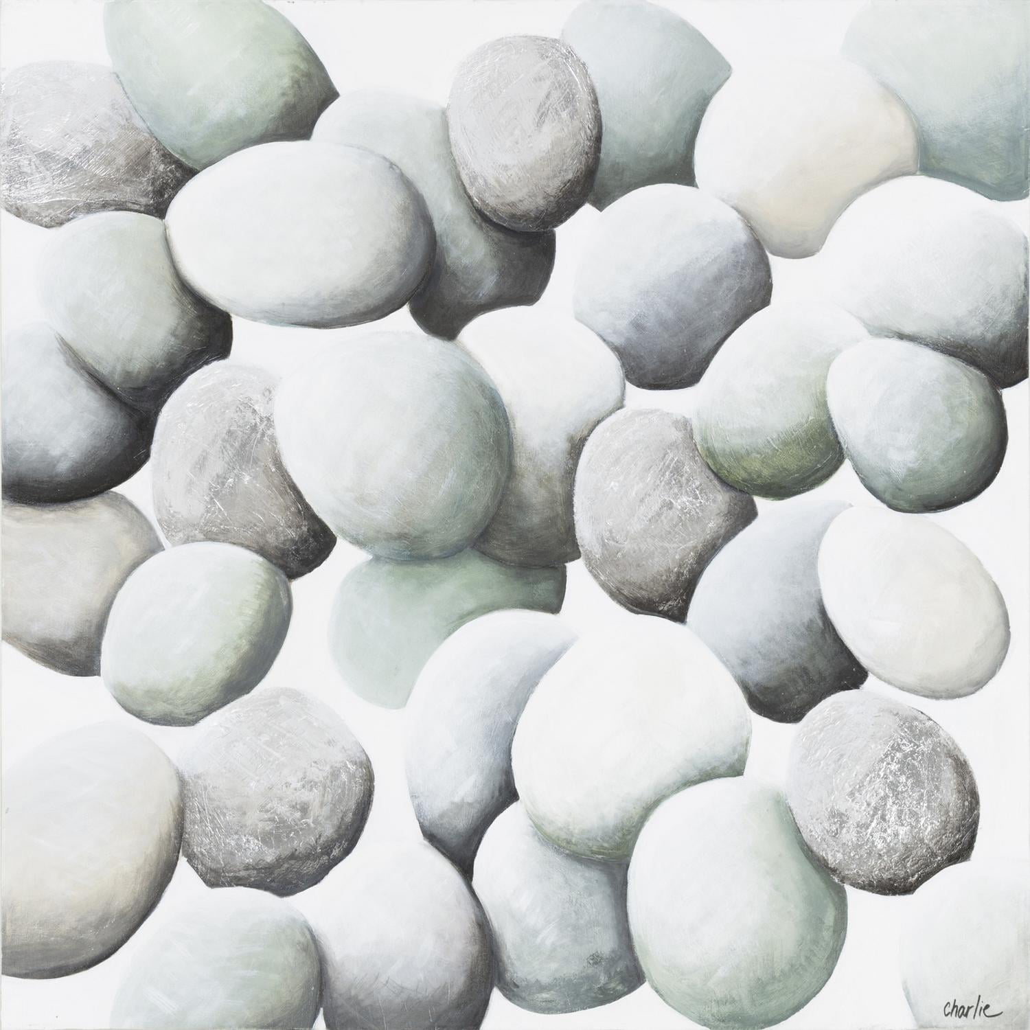 36 Gray And Teal Green Pebble Hand Painted Decorative Wall Decor