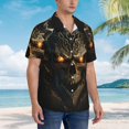 thumbnail image 3 of Honeii Metal Evil Skull Print Men’s Hawaiian Shirt,Classic Button-Down Short Sleeve Shirt, for Beach, Vacation, and Outdoor Activities,Large, 3 of 7