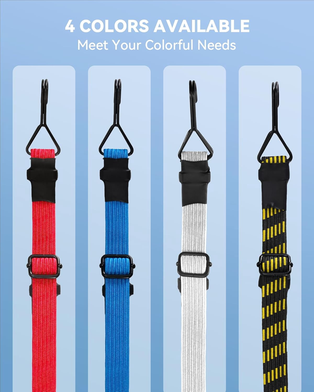 6 Pcs 40'' Heavy Duty Flat Adjustable Bungee Cords with 200 Lbs Max Break Strength & Easy-to-Adjust Metal Buckle, Outdoor Bungee Straps with Hooks for Camping, Tarps, Bike Rack, Tent, Truck, etc