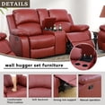 thumbnail image 3 of Bonded Leather Reclining Sofa Set, Loveseat with Storage, Red, Manual Recline, Living Room, 3 of 12