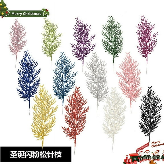 Nvzi-a Christmas Glitter Stems 24pcs Artificial Pine Tree Picks for Christmas Tree Ornaments fillers, DIY Xmas Wreath, Crafts, Garland, Holiday, Party, Wedding and Home Decoration (Blue)