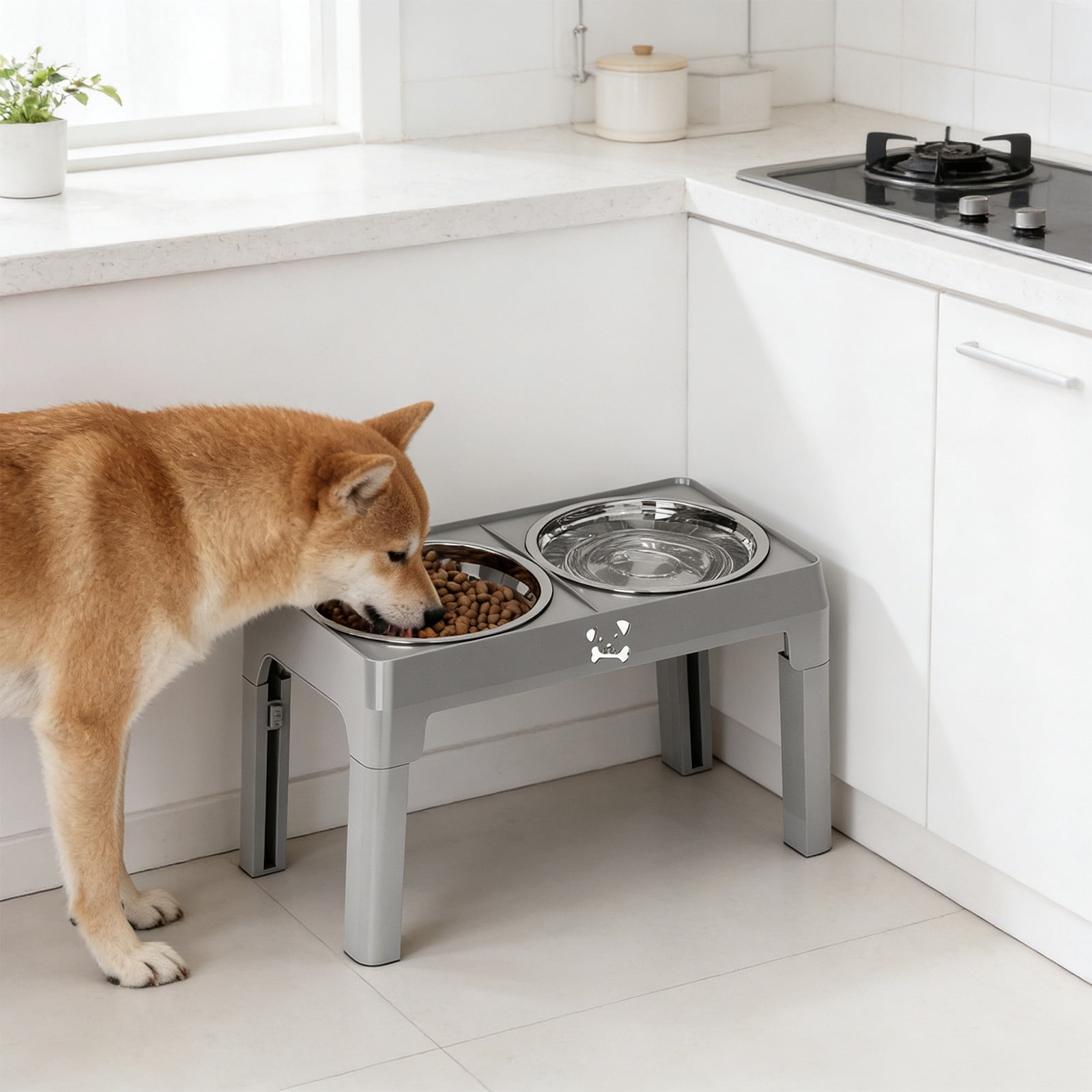 Adjustable Stainless Steel Pet Bowl for Cats and Dogs, Slow Feeder with Neck Support, Height Adjustable Water Dispenser for Small Medium Large Dogs