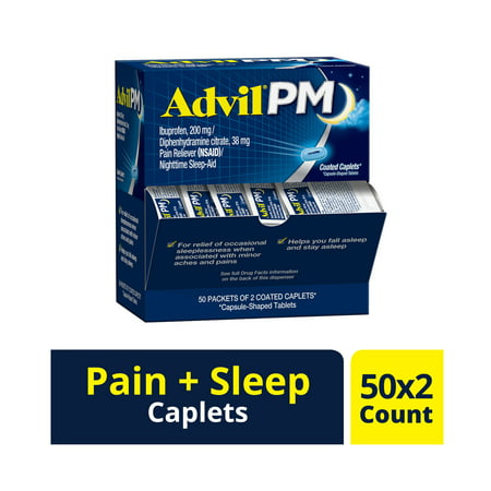 Advil PM Pain Reliever and sleep aid 200mg Ibuprofen Temporary Pain Relief ( 2ct. packs) -100