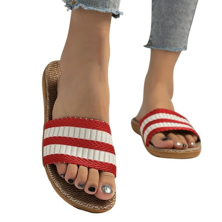 

Pgeraug slippers for women Slippers For Women Female Stripe Bohemia Flax Linen Flip Flops Beach Shoes Sandals Slipper A pair of shoes Red 39