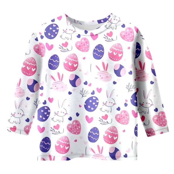 SonxaHe Easter Day Tshirt for Toddler Girl Easter Egg Pattern Long Sleeve T Shirt Kids Festive Comfortable Casual Tee Purple,Size 3-4 Y