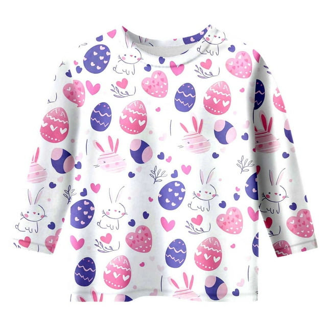 T-shirt Imprimé à Manches Trois-Quarts pour Enfants de Pâques, Confortable et Décontracté