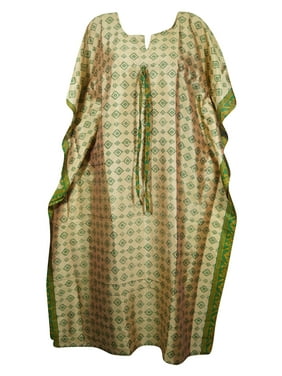 Mogul Women Peach Green Maxi Kaftan Printed Loose Summer Maternity Lounger Caftan Dresses 2XL