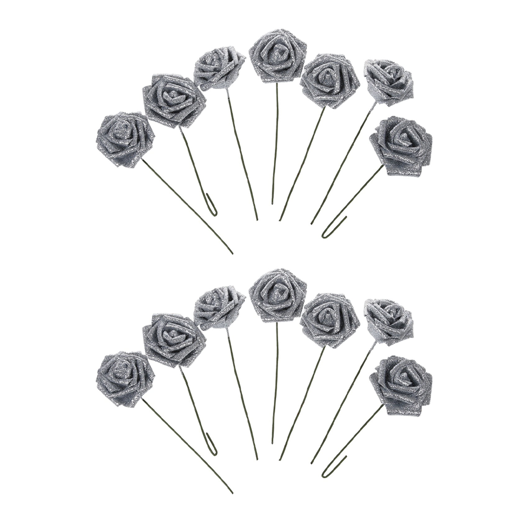 14 PCS Foam Rose Artificial Flower Glitter Heads Bridal Bouquet Wedding Decor 