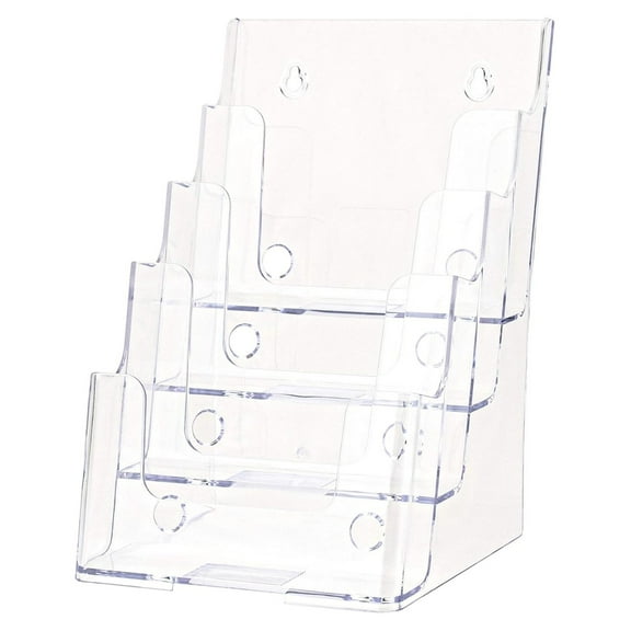 Clear Document Holder, 4 Compartment Organizer - Countertop & Wall Mount Literature Display Rack, 6.875"W x 6.25"D x 10"H, Brochure Holder for Office, Library, Lobby