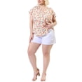 thumbnail image 2 of Unique Bargains Women's Plus Floral Ruffle Trim V Neck Layered Sleeve Top, 2 of 7