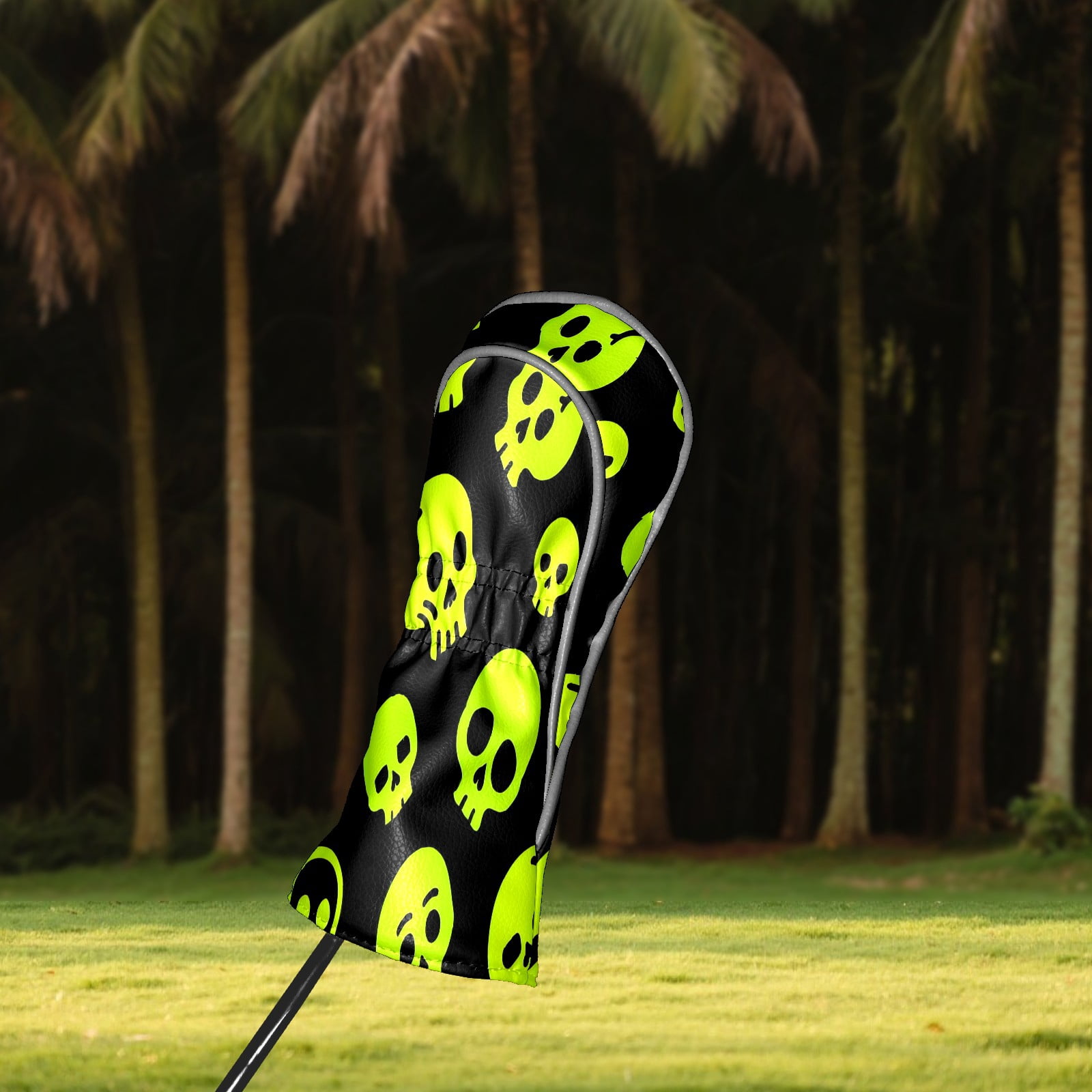 Golf Club Covers, Yellow Skeleton Premium PU Leather Driver Hybrid Putter Head Covers with Velvet Lining, Waterproof Golf Gifts for Men Women