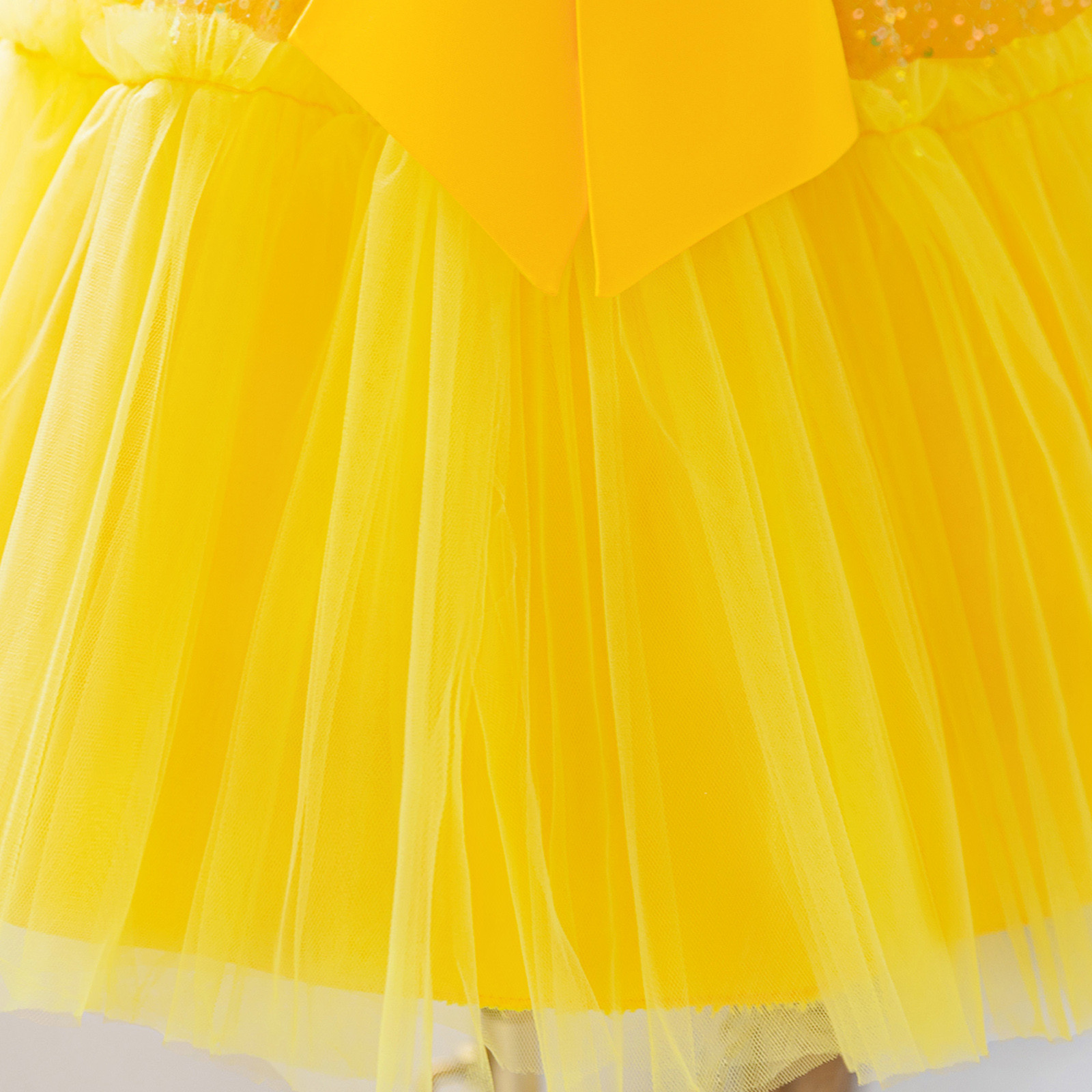 Wdgfv Sparkly Sleeve Girls Dress Bow Detail Toddler Party Gown Formal Tutu Pageant Outfit For Birthday Photoshoot Yellow 3-4 Years