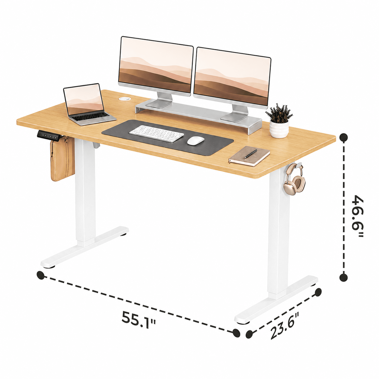 Alvantor Standing Desk, 28.7''- 48'' Height Electric Height Adjustable Home Office Desk with 3 Memory Presets, Sit and Stand Up, T-Shaped Frame