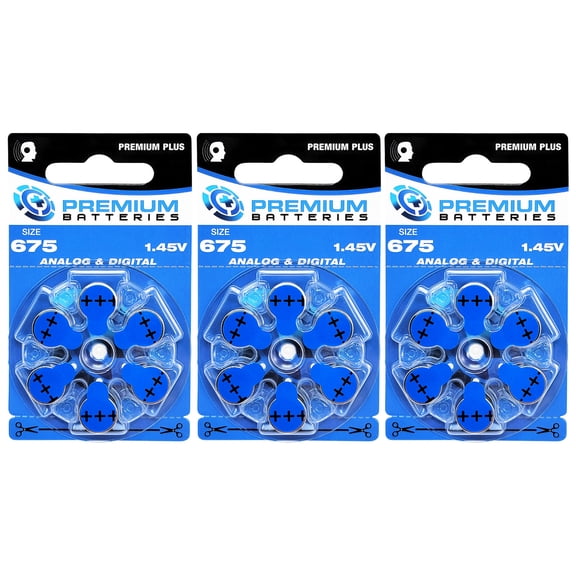 Premium Batteries Premium Plus Size 675 ZA675 PR44 P675 1.45V Zinc Air Hearing Aid Batteries Blue Tab (18 Pack)