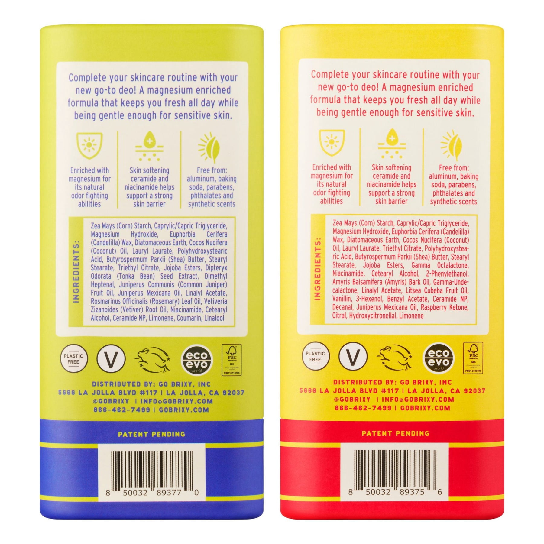 BRIXY Magnesium Deodorant, Odor Control With Ceramide & Niacinamide For Skin Health, Aluminum Free, Baking Soda Free, EWG VERIFIED, Sensitive Skin Deodorant, Vegan, Plastic Free, Light Scent (2 Pack)