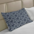 thumbnail image 2 of Navy Blue Knitted Quilt Pillowcover, Floral Arrangement Botanic Foliage Pattern Japanese Composition Eastern, Standard King Size Pillow Cover for Bedroom, 30" x 20", Dark Blue White, by Ambesonne, 2 of 2