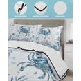 thumbnail image 4 of Quilts Twin-XL Size Bedding Set, Blue Coastal Crabs Lightweight Quilted Comforter, Summer Ocean Seahorse Coral Shells Soft Reversible Bedspread Coverlet with Pillow Covers for All Season, 68" x 98", 4 of 7