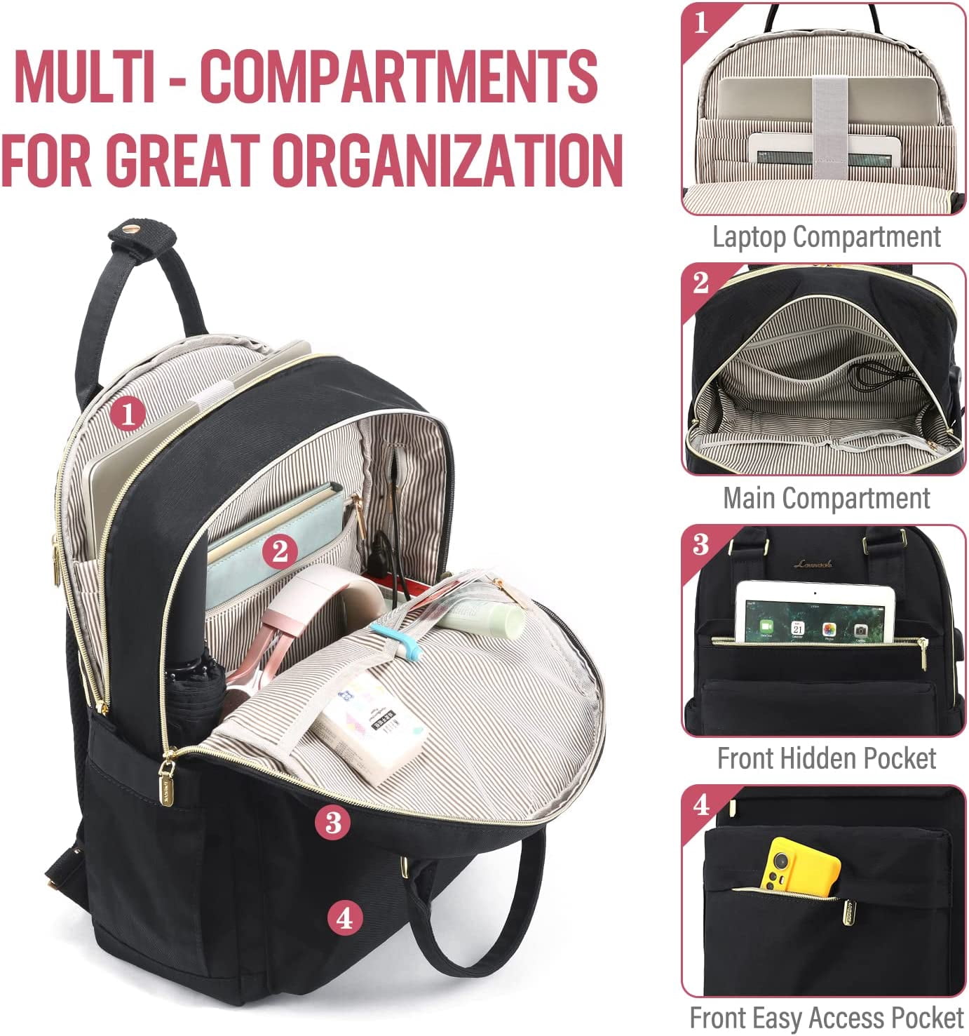 Lovevook Backpack Purses for Women,Vintage Women Teacher Laptop Backpack Nurse Bag, Multi-Function Work Travel Daypacks College Book Bag with USB Port