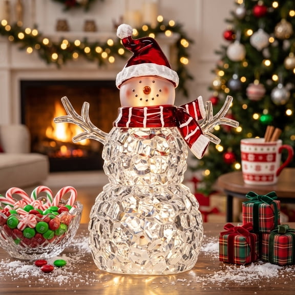 BiFandian Christmas Snowman Lights Decorations Lighted Winter Snowman Figurine Ornaments Christmas Tabletop Decor Indoor