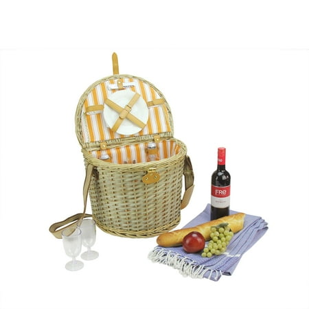 Picnic Set For 2 Northlight 2-Person Hand Woven Warm Gray And Natural Striped Willow Picnic Basket Set With Accessories ()