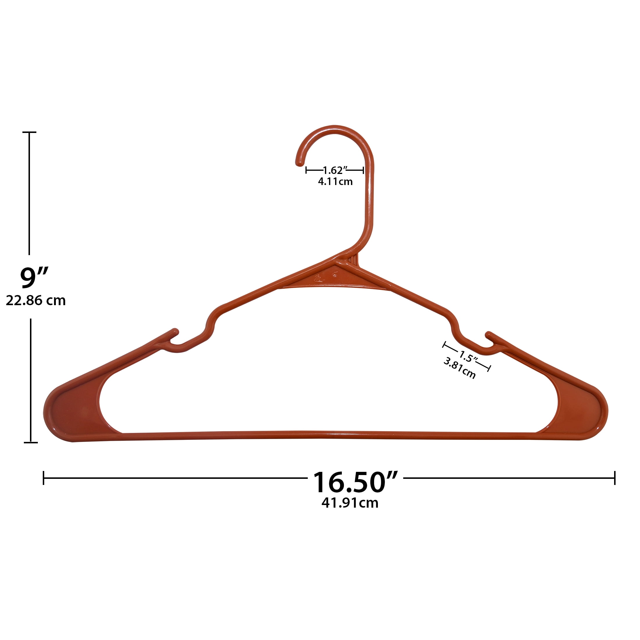 Closetselect Plastic Notched Adult Hangers for Any Clothing Type, Texas Orange 100 Count