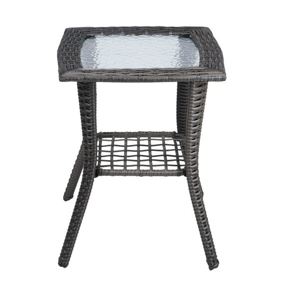 Hyxoo Outdoor Wicker Side Table Rattan End Table with Glass Top for Indoor Garden