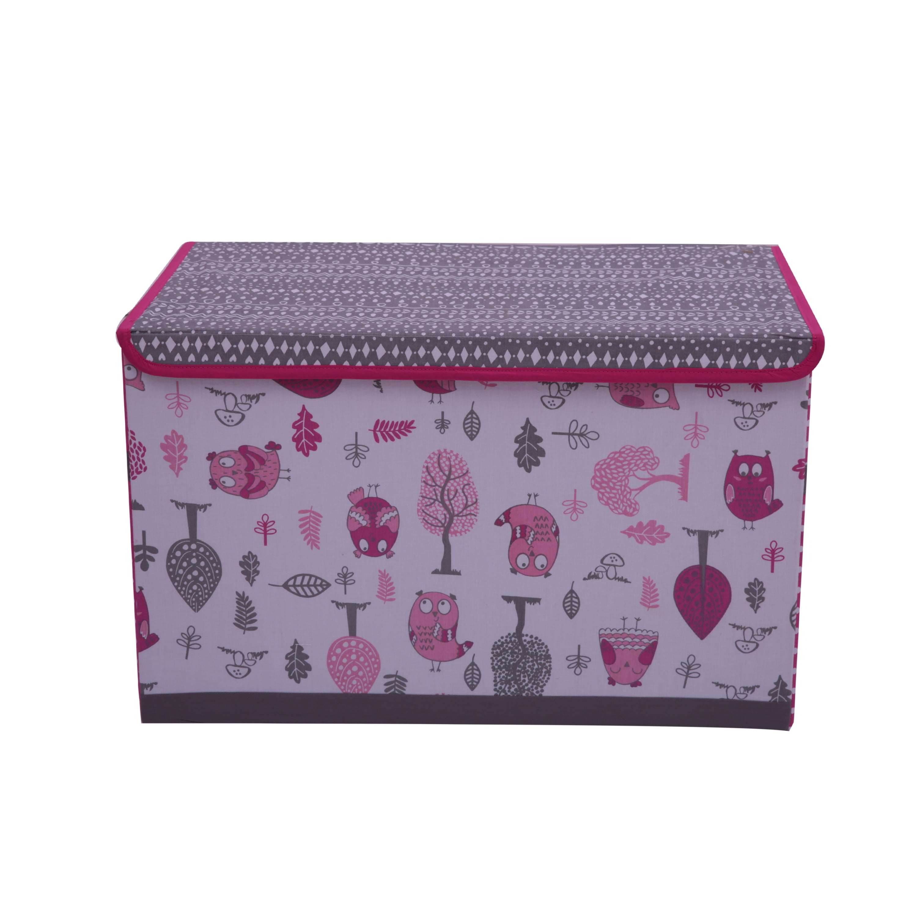 Bacati - Owls Pink/Grey Girls Cotton Storage Toy Chest