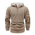 thumbnail image 2 of Handshe Men's Solid Color Hooded Sweatshirt, Stylish Button Detail Adjustable Drawstring Long Sleeve Pullover for Men, Urban Street Style Casual Outerwear,Plus Size, 2 of 7