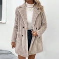 thumbnail image 4 of Kaemgyyd Winter Coats for Women Trendy Fuzzy Fleece Long Sleeve Lapel Double Breasted Outwear Casual Warm Plush Jacket, 4 of 6